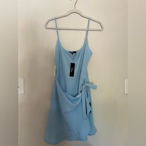 Light blue tie front wrap dress